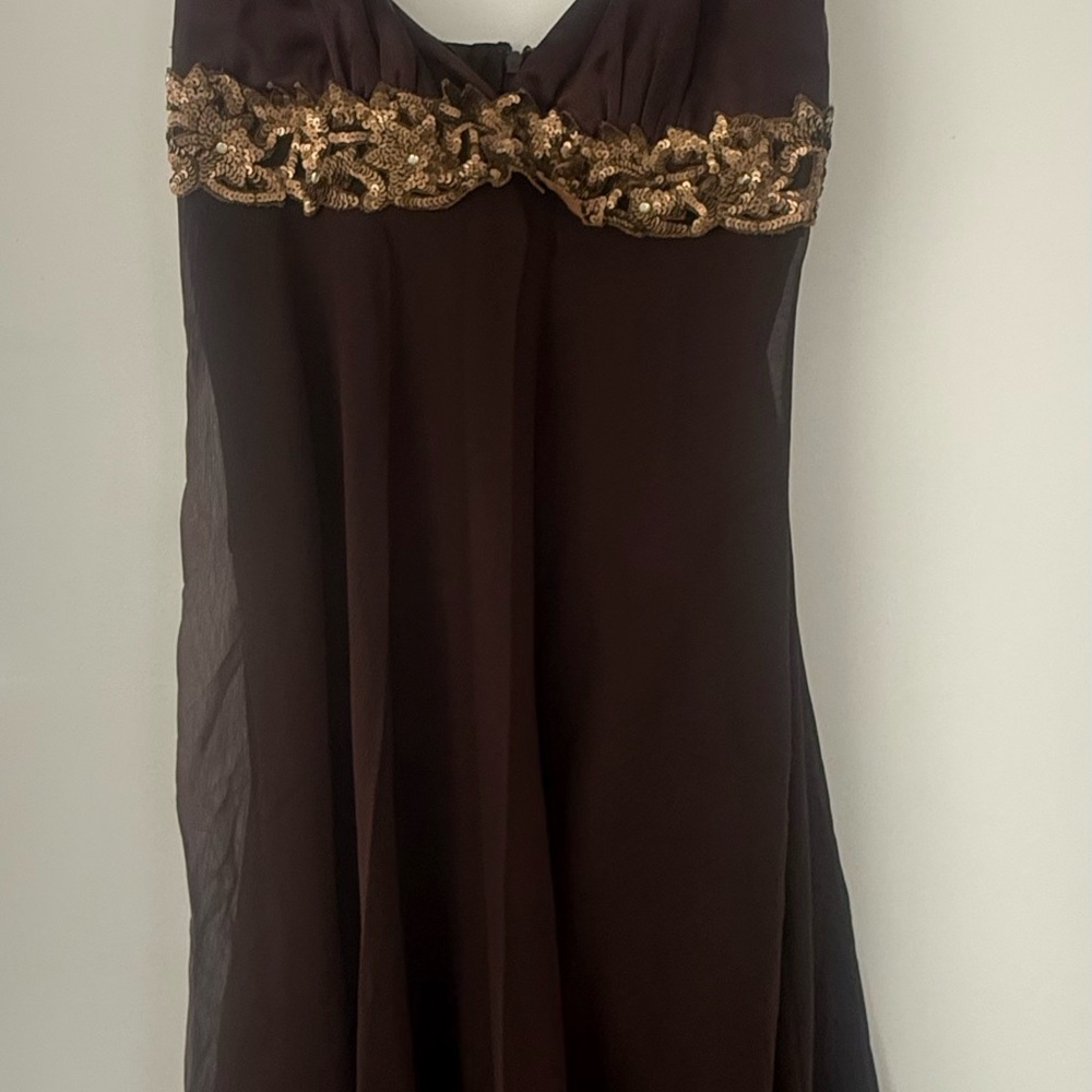ABS Allen Schwartz Brown Dress with Gold Accents